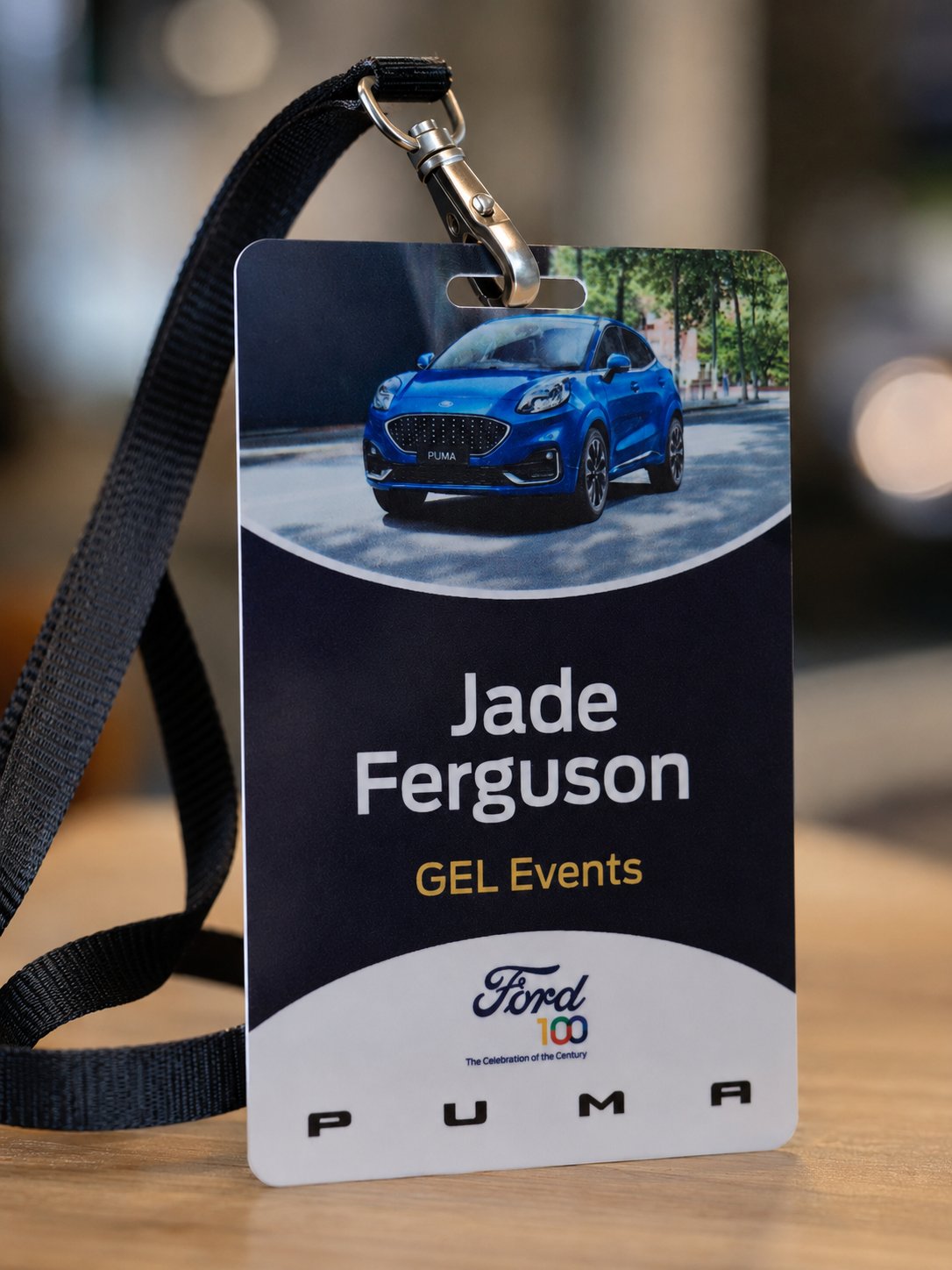 A professionally pre-printed event name tag