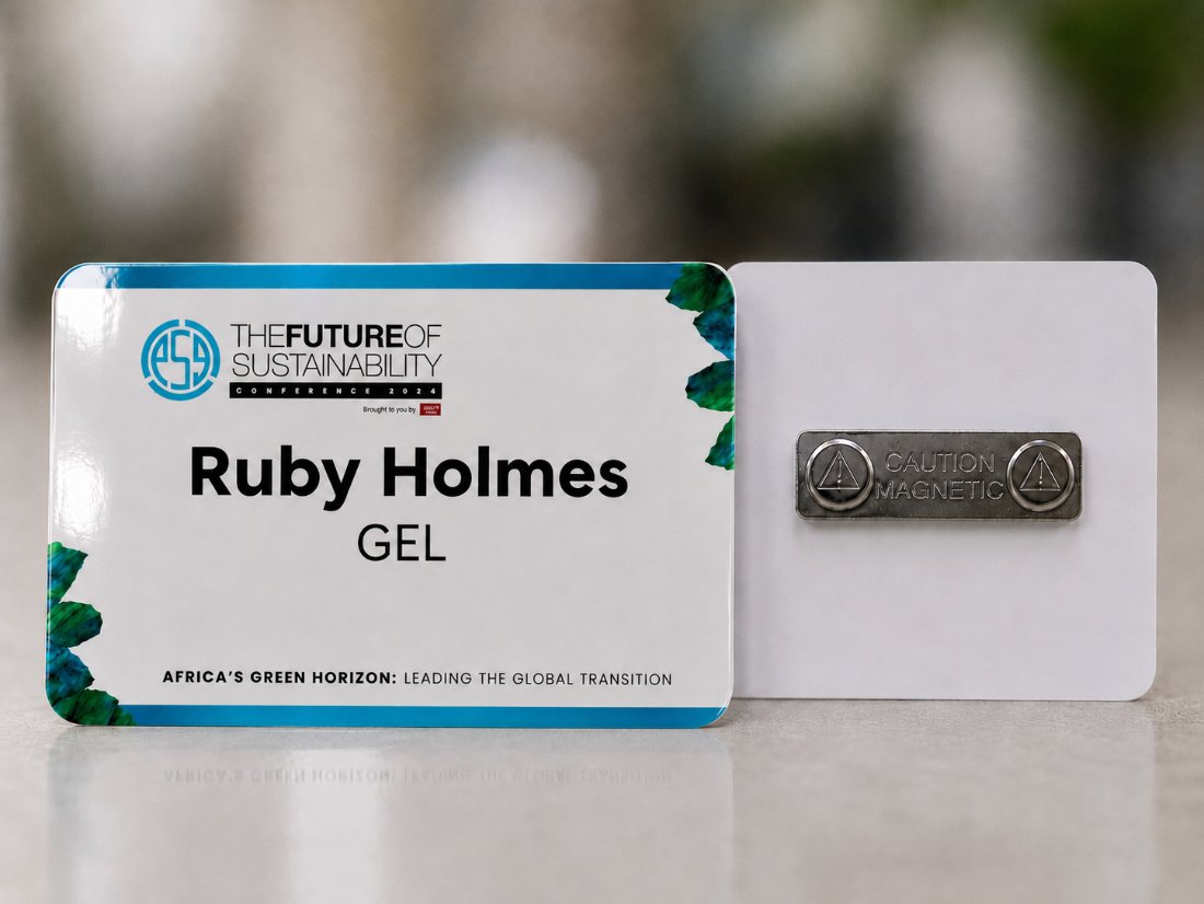 PVC magnet name badge with caution-magnetic backing plate, reusable