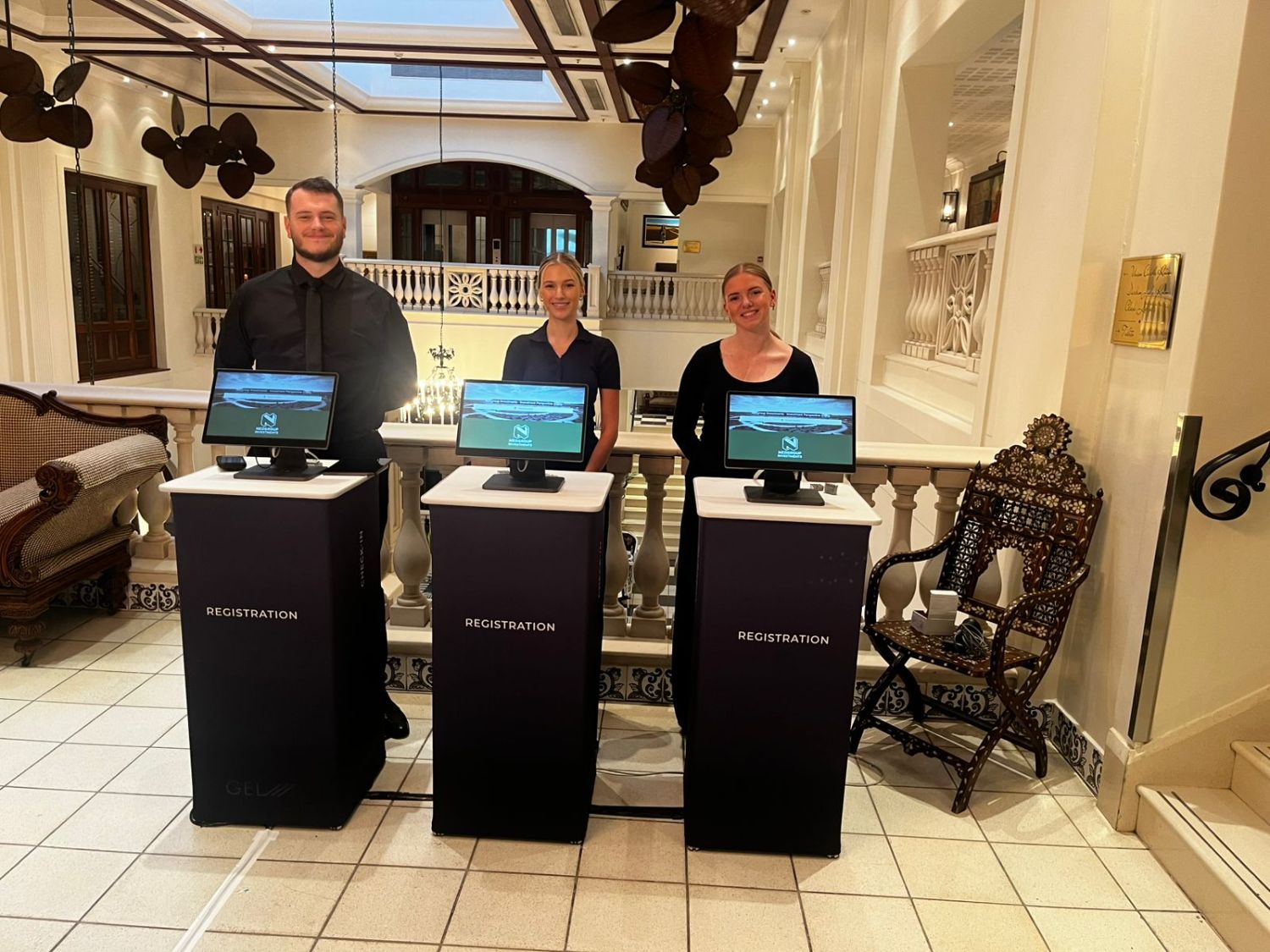 GEL registration kiosks and staff at the Oyster Box hotel